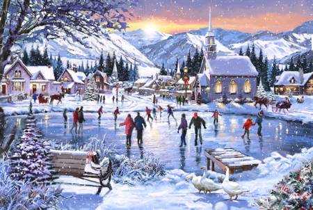 Wooden Jigsaw Puzzle - Christmas Skating - 500 Pieces