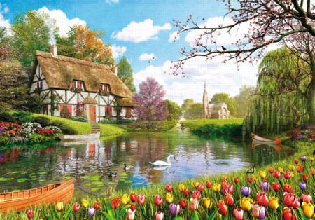 Wooden Jigsaw Puzzle - Lakeside Cottage (#710902) - 250 Pieces