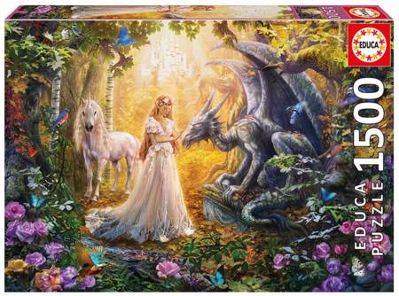 Jigsaw Puzzle - Dragon Princess and Unicorn (#17696) - 1500 Pieces Educa