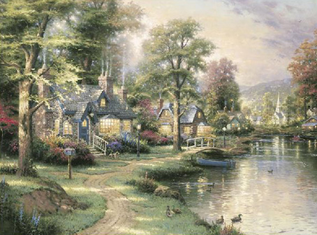 Thomas Kinkade Wooden Jigsaw Puzzle - Hometown Lake - 500 Pieces Ceaco