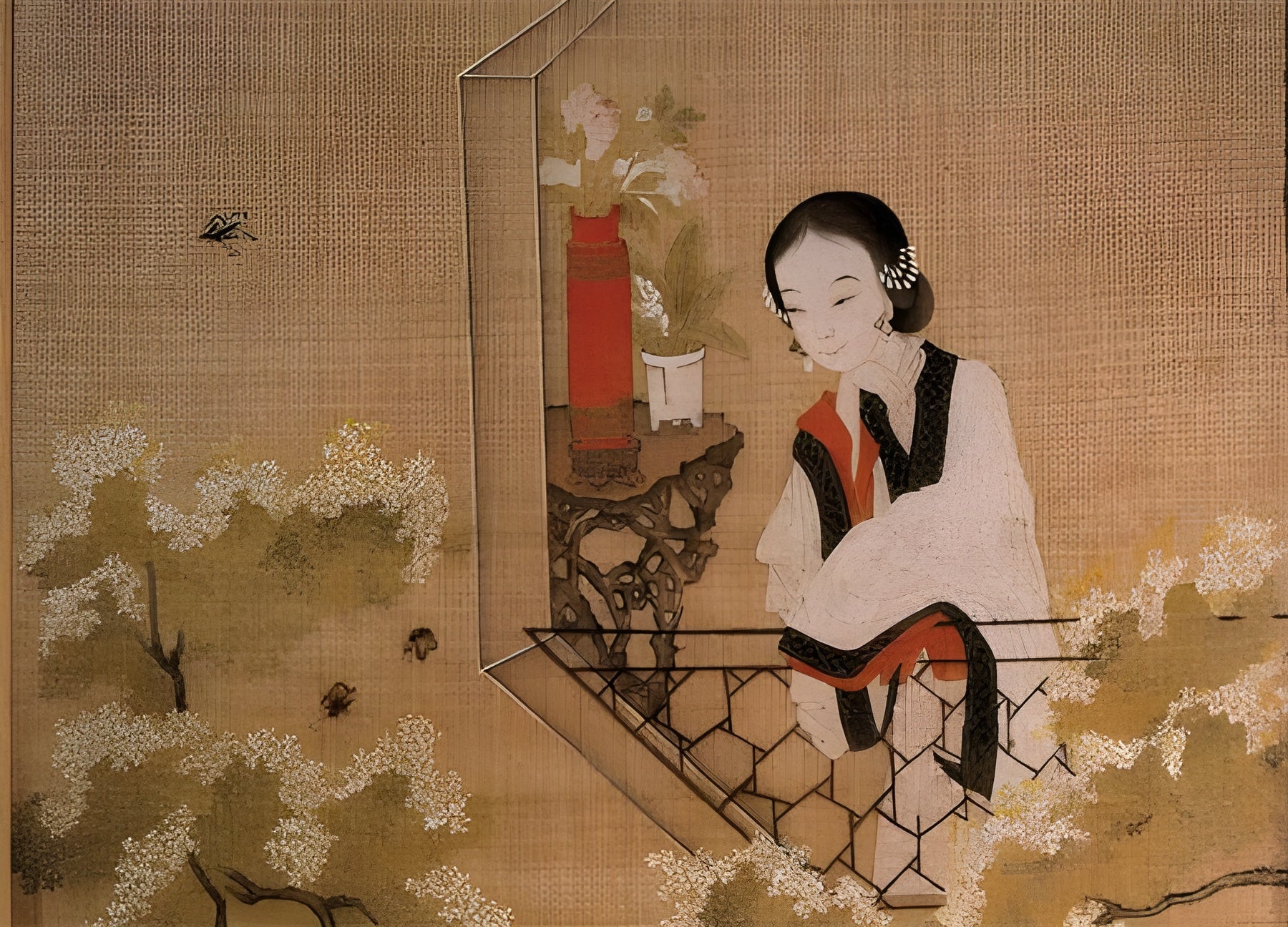 Lady Mirroring Peach Blossoms (#2801N24019) - 1000 Pieces Ricordi