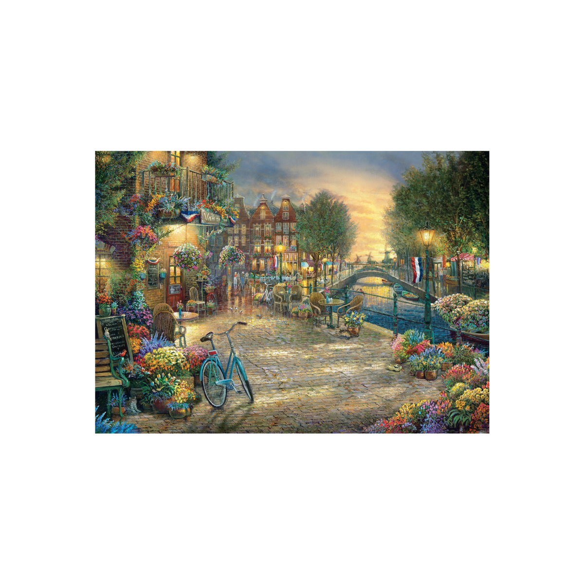 The final image of a Amsterdam Cafe puzzle that is 1000 pieces.