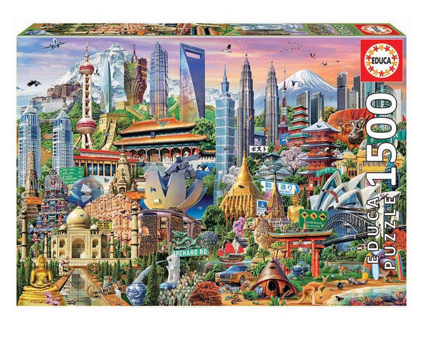 A MP4 of 1500 pieces of puzzles coming together to form the big picture of the Asian Landmark puzzle 